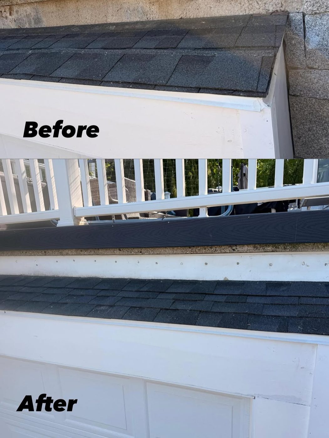 Roof edge trim before and after